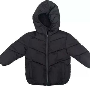 Swiss Tech Toddler Black Puffer Jacket With Sherpa Lined Hood Size 3T